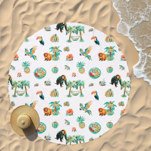 Pura Vida Cute Illustrated Costa Rica Beach Towel