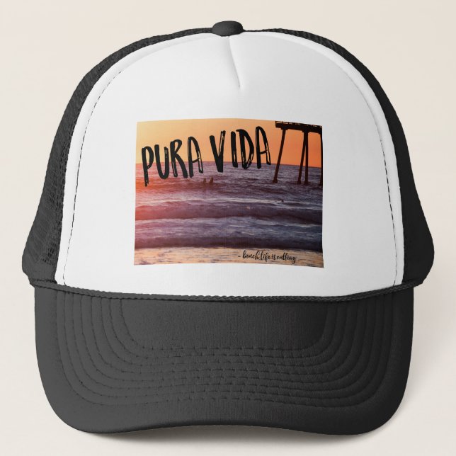 Pura Vida Ocean Beach Sunset Photo Trucker Hat (Front)