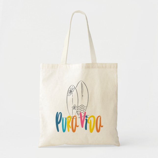Pura Vida Surfboard Costa Rica Beach Tote Bag (Front)