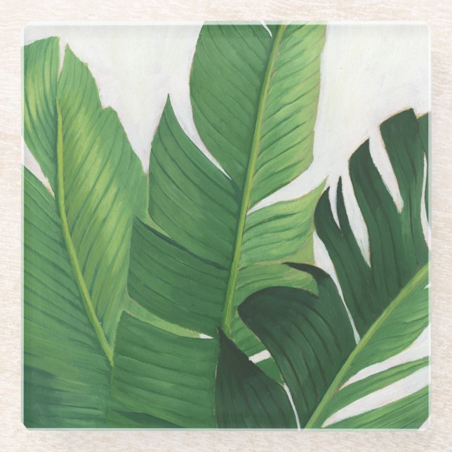Pura Vida - Tropical Leaves Glass Coaster (Front)