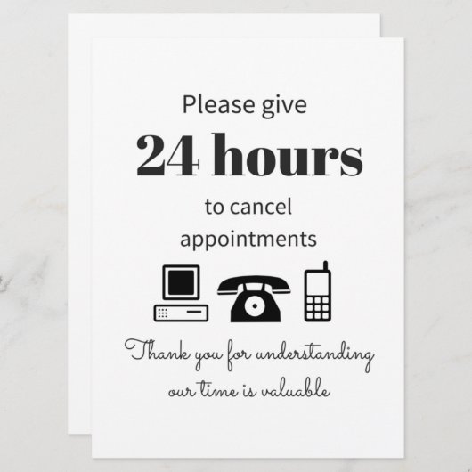 Purchase this 24 hour cancelation policy (Front/Back)