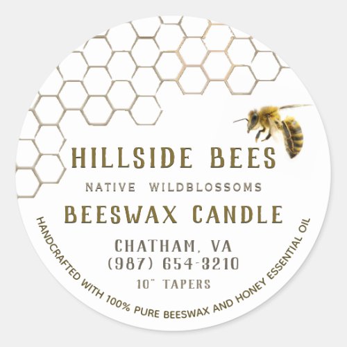 Pure Beeswax Candle Label with Honeycomb  Bee