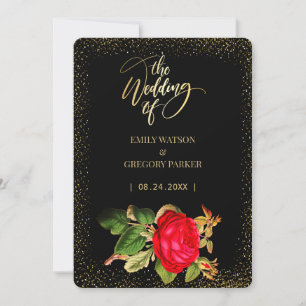 Pure black and gold elegance ,red roses wedding save the date