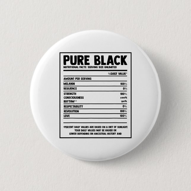 Pure Black Nutritional Facts Black History Month  Button (Front)
