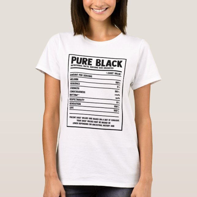 Pure Black Nutritional Facts Black History Month  T-Shirt (Front)