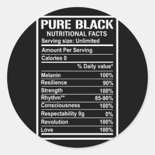 Pure Black Nutritional Facts Classic Round Sticker