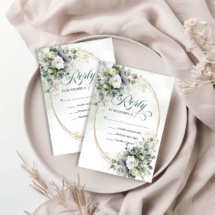Pure Elegance Botanical Green White Eucalyptus RSVP Card