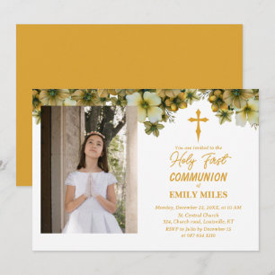 Pure Elegance floral first catholic communion Invitation