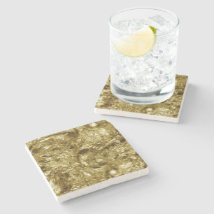 PURE GOLD Abstract Pattern + your text / photo Stone Coaster