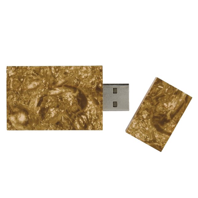 PURE GOLD Abstract Pattern + your text / photo Wood Flash Drive (Opened)