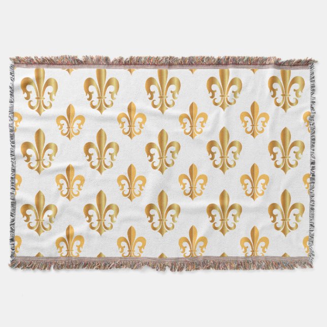 Pure Gold Fleur de Lis Throw Blanket (Front)