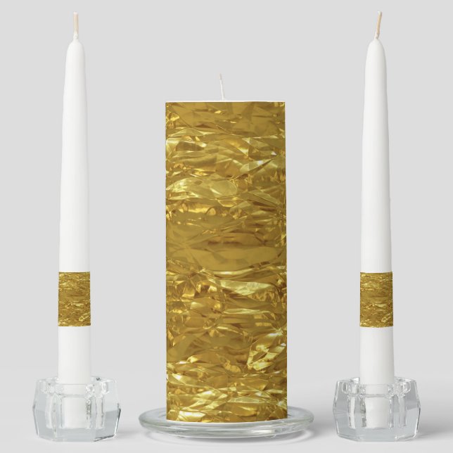 PURE GOLD FOIL Pattern + your text / photo Unity Candle Set (Front)
