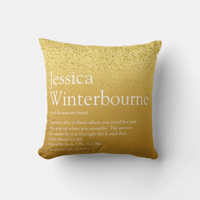 Pure Gold Friend Name Definition Glitter Throw Pillow (Front)