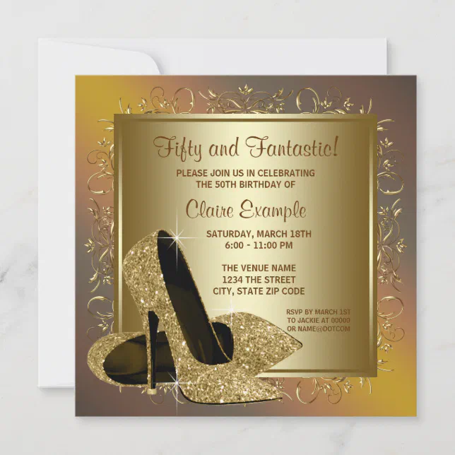 Pure Gold High Heels Womans Birthday Party Invitation | Zazzle