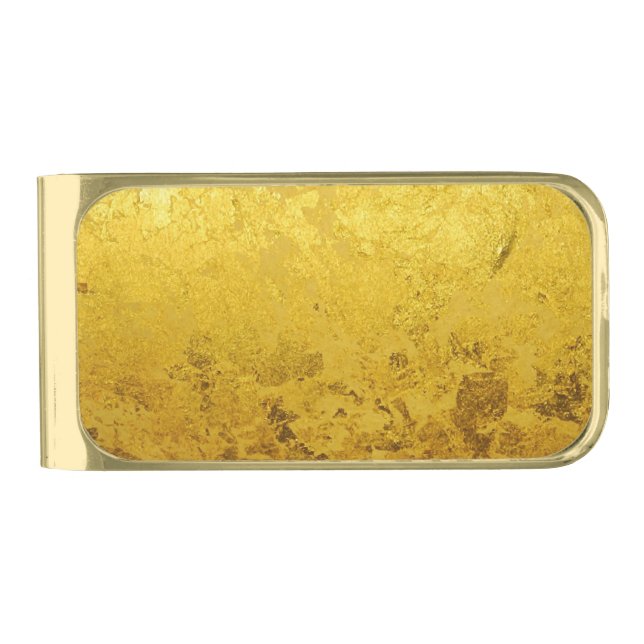 PURE GOLD LEAF Pattern + your text / photo Gold Finish Money Clip (Front)