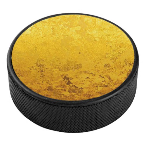 PURE GOLD LEAF Pattern  your text  photo Hockey Puck