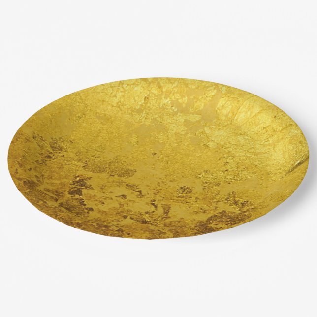 PURE GOLD LEAF Pattern + your text / photo Paper Plates (Angled)