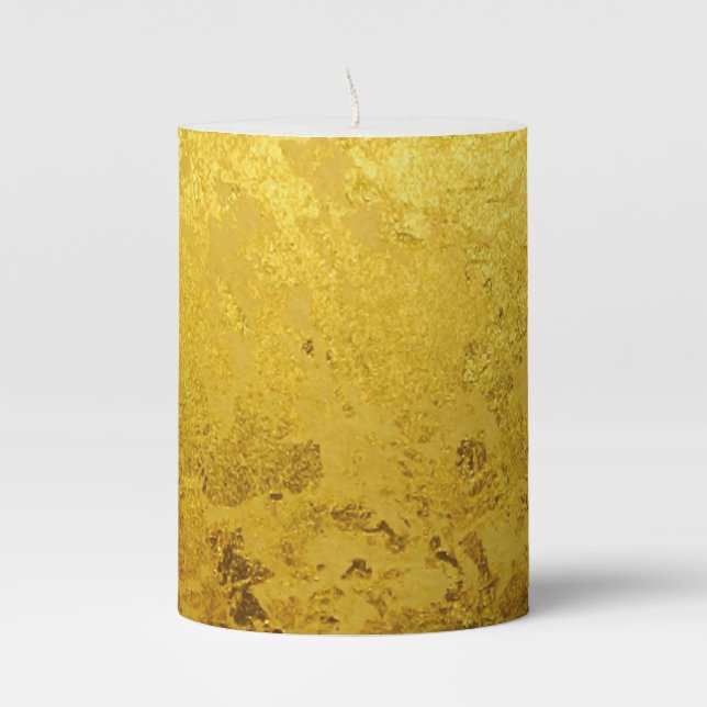 PURE GOLD LEAF Pattern + your text / photo Pillar Candle (Front)