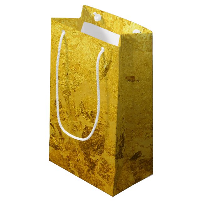 PURE GOLD LEAF Pattern + your text / photo Small Gift Bag (Front Angled)