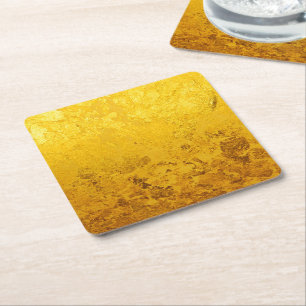 PURE GOLD LEAF Pattern + your text / photo Square Paper Coaster