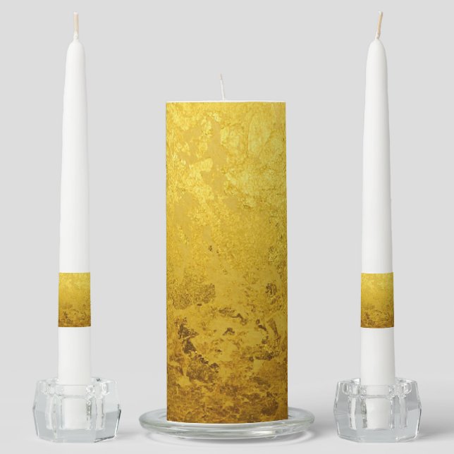 PURE GOLD LEAF Pattern + your text / photo Unity Candle Set (Front)