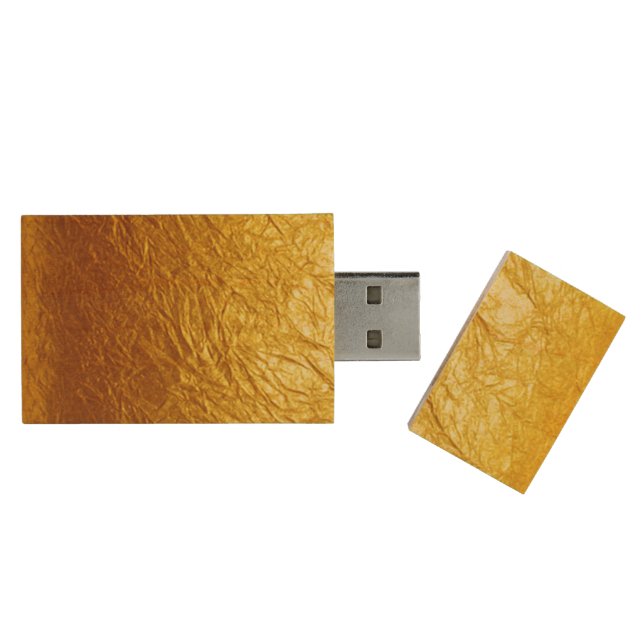 PURE GOLD PAPER Pattern + your text / photo Wood Flash Drive (Opened)