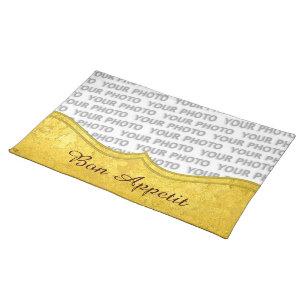 PURE GOLD pattern / gold leaf + your photo & text Cloth Placemat