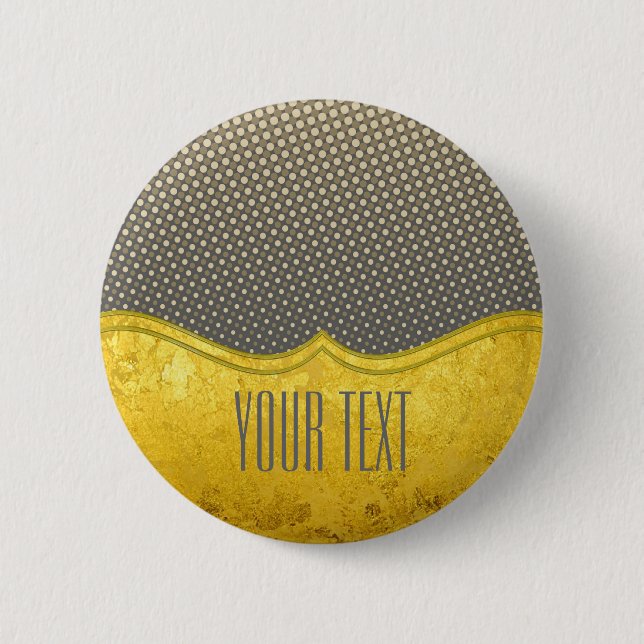PURE GOLD pattern / gold leaf + your photo & text Pinback Button (Front)