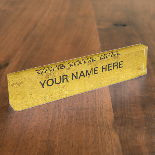 PURE GOLD pattern / gold leaf + your text Desk Name Plate