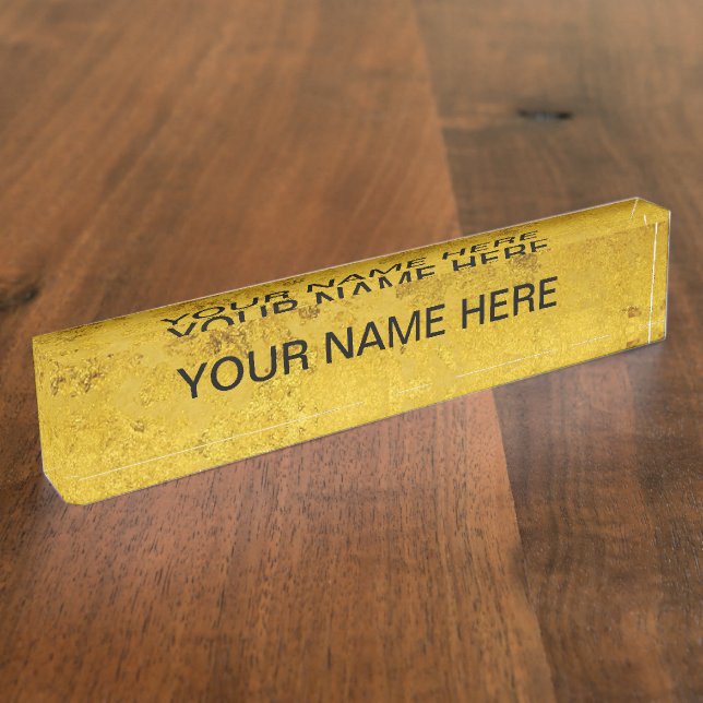 PURE GOLD pattern / gold leaf + your text Desk Name Plate (Side)