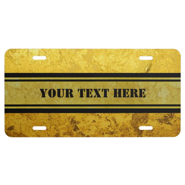 PURE GOLD pattern / gold leaf + your text License Plate (Front)