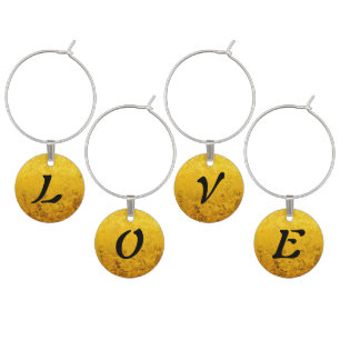 PURE GOLD pattern / gold leaf + your text Wine Charm