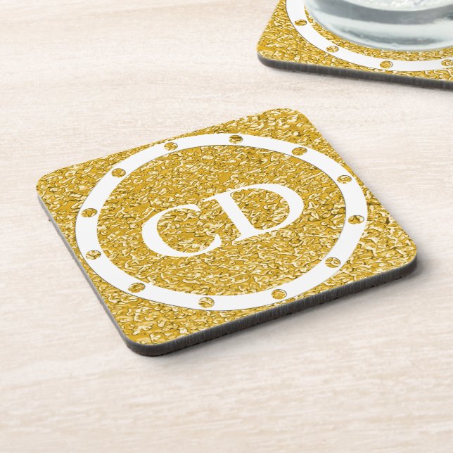 PURE GOLD Splatter Pattern + your image Beverage Coaster (Left Side)