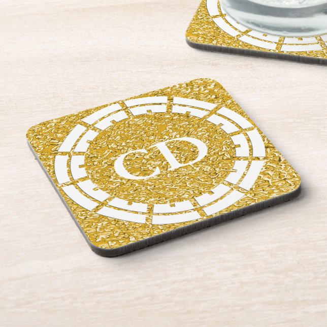 PURE GOLD Splatter Pattern + your image Beverage Coaster (Left Side)