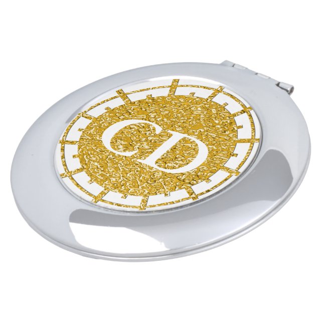PURE GOLD Splatter Pattern + your image & monogram Vanity Mirror (Turned)