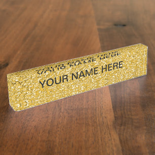 PURE GOLD Splatter Pattern + your text Name Plate