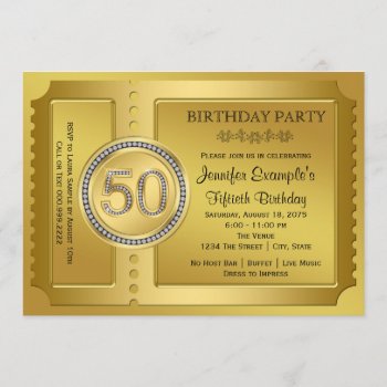 Pure Gold Ticket 50th Birthday Party Invitation by Champagne_N_Caviar at Zazzle