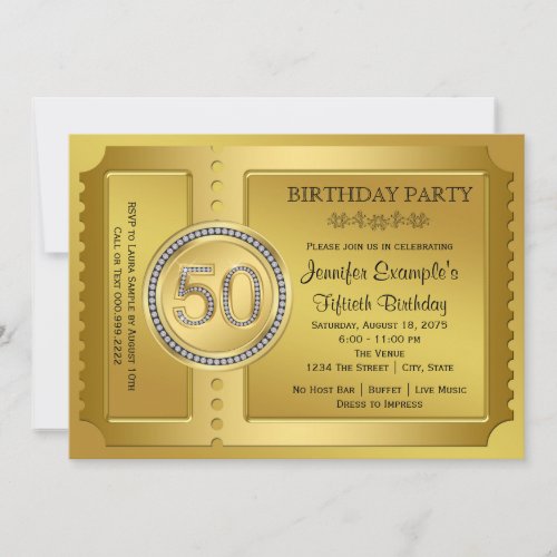 Pure Gold Ticket 50th Birthday Party Invitation