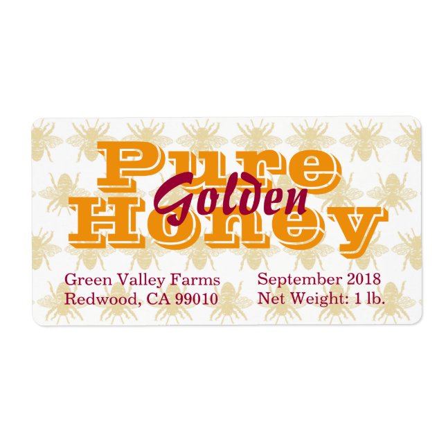 Pure Golden Honey Jar Food Labels (Front)