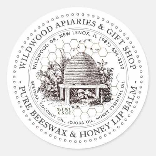Pure Honey and Beeswax Lip Balm Vintage Skep  Classic Round Sticker