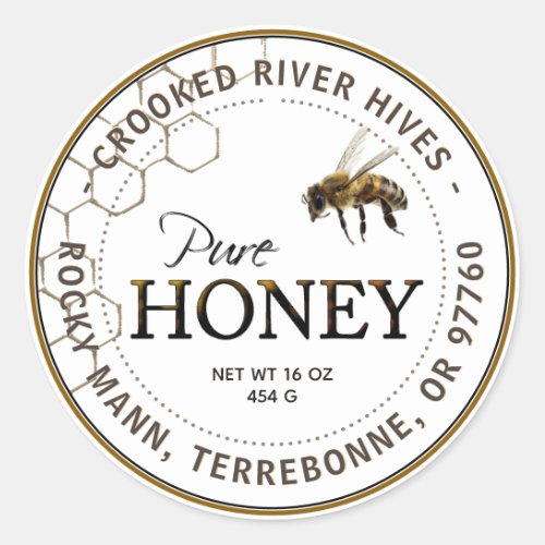 Pure Honey Realistic Bee with Honeycomb Pattern  Classic Round Sticker