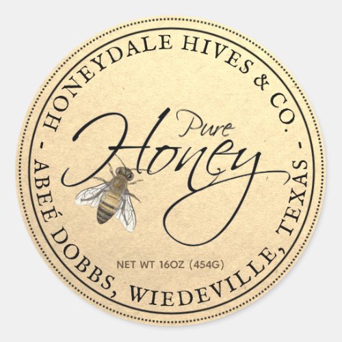 Pure Honey Vintage Bee Kraft Label