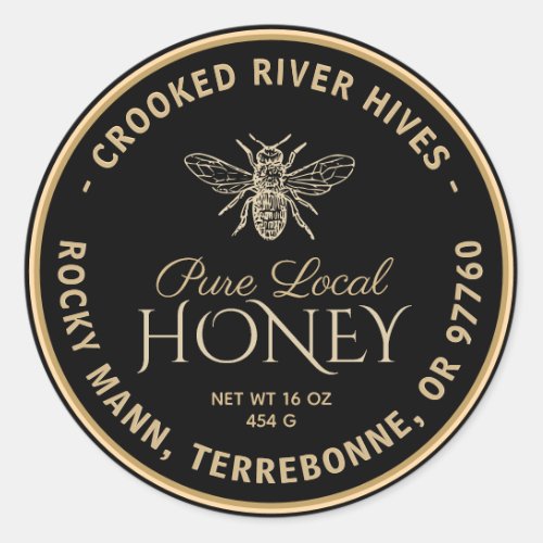 Pure Local Honey Label Black Gold Vintage Bee 