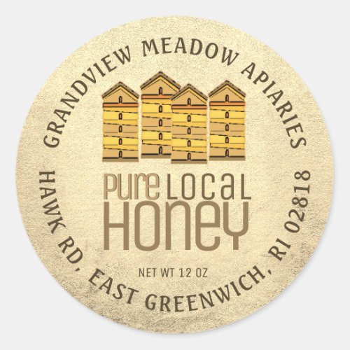 Pure Local Honey Label with Hives Distressed Gold