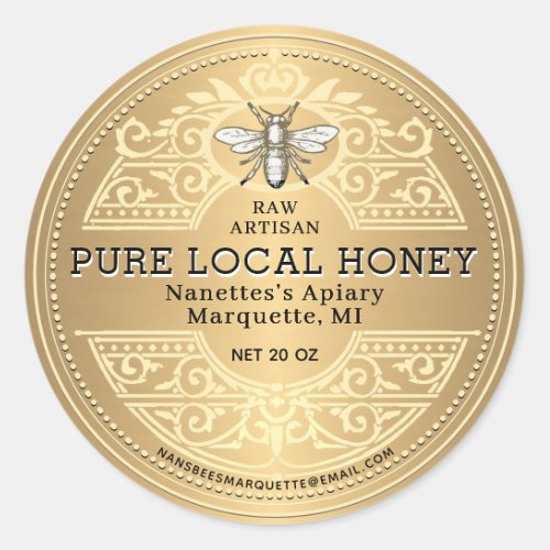 Pure Local Honey Ornate Gold Product Label