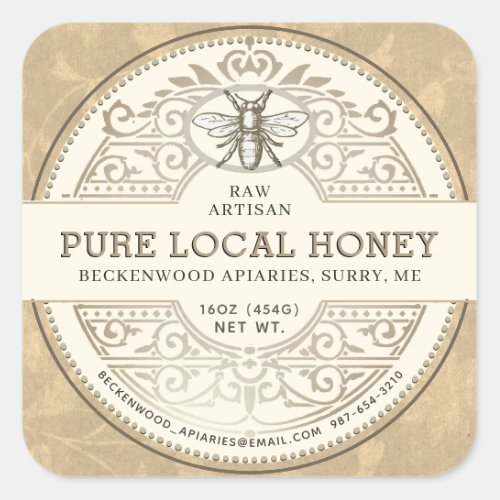 Pure Local Honey Ornate Label Floral Background