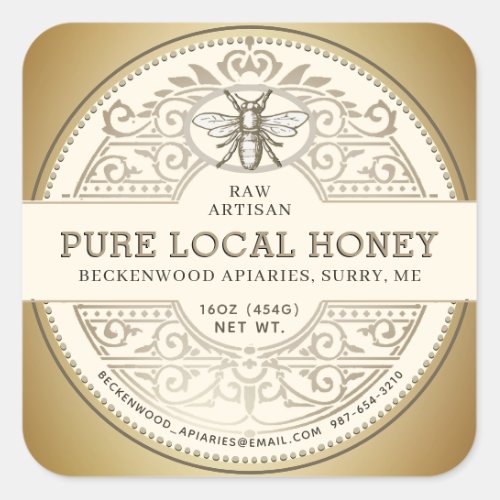 Pure Local Honey Ornate Label with Gold Gradient