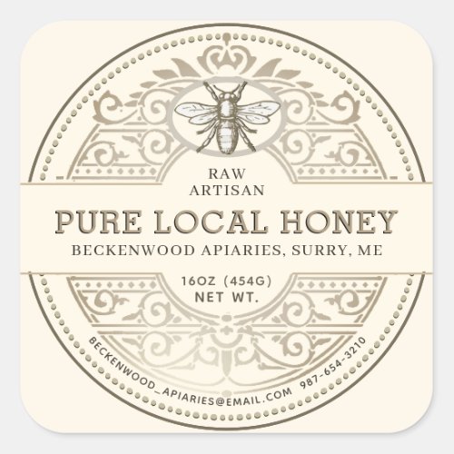 Pure Local Honey Ornate Product Label Ivory