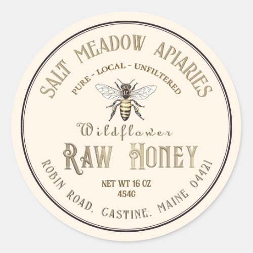 Pure Local Raw Honey Label Queen Bee Ivory