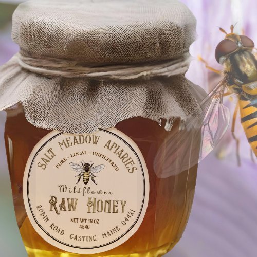 Pure Local Raw Honey Label Queen Bee Ivory